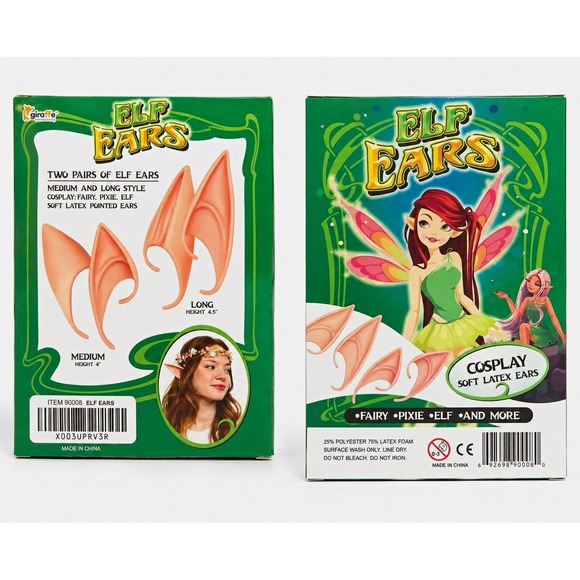 Giraffe Manufacturing Accessories - Giraffe Elf Ears Soft Latex Pointed Beige Cosplay Two Pairs Medium & Long 90008